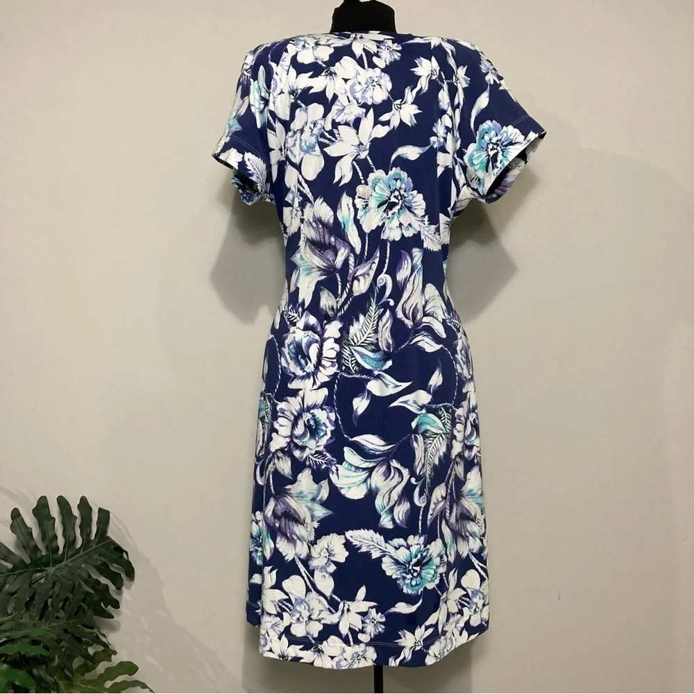 Soft Surroundings Women's Blue Floral Shapely Anywhere Faux Wrap Dress M
